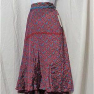 RED AND TEAL FLORAL PRINT CONVERTIBLE SILK SKIRT